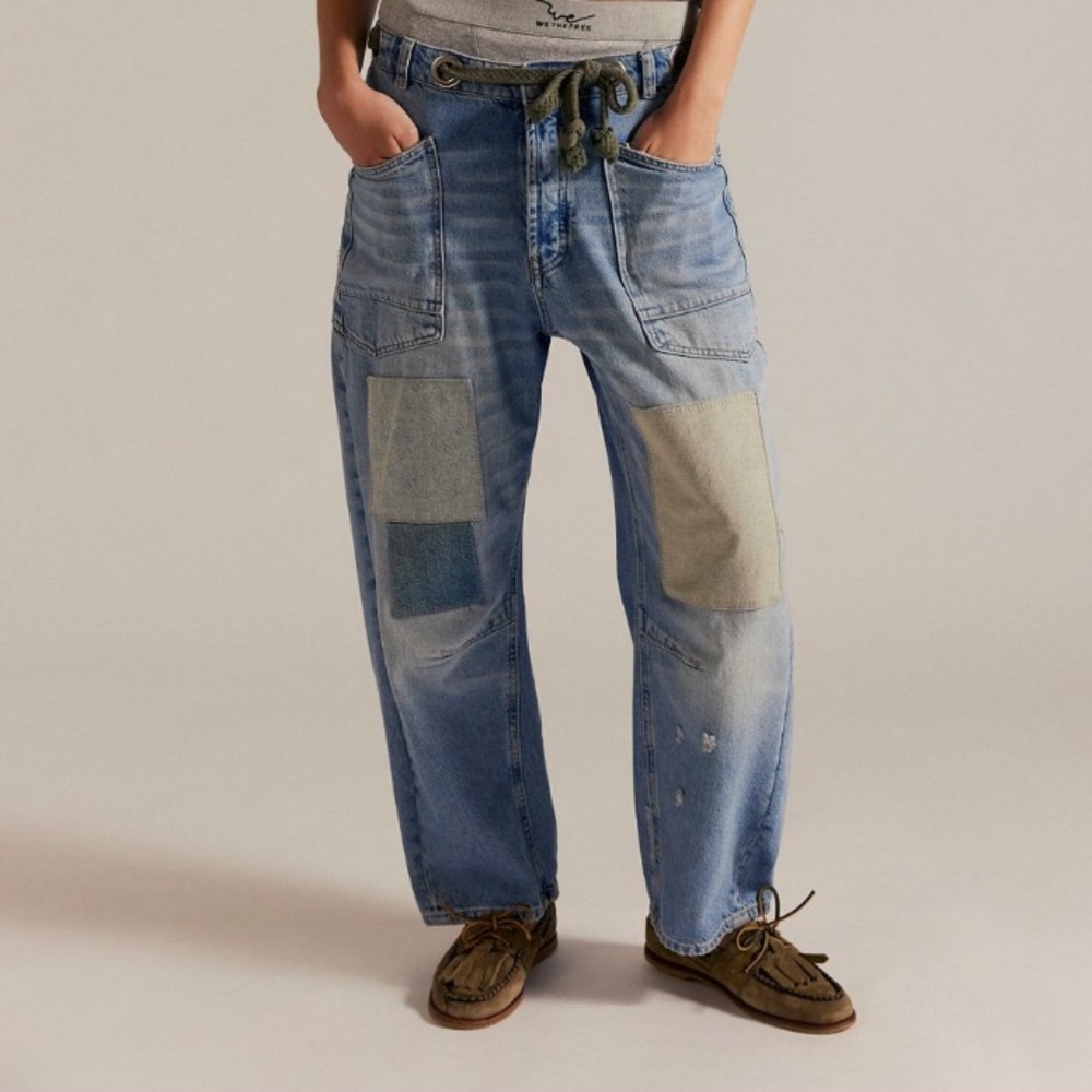 We the Free Moxie Pull-On Barrel Jeans in Truest Blue